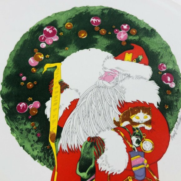 Vintage 1981 JL Hudson Santa Claus Cake Stand Round Christmas Pedestal Plate - Picture 4 of 7